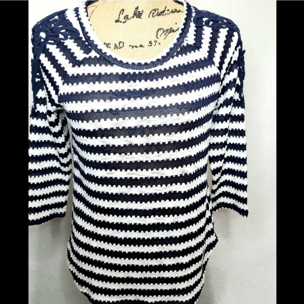 New Directions Blue White Knit Sweater Small - Picture 1 of 6